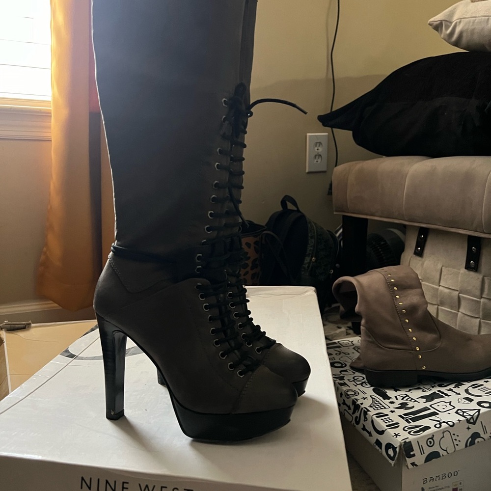 Nine West Dark Brown Lace-Up Heeled Boots